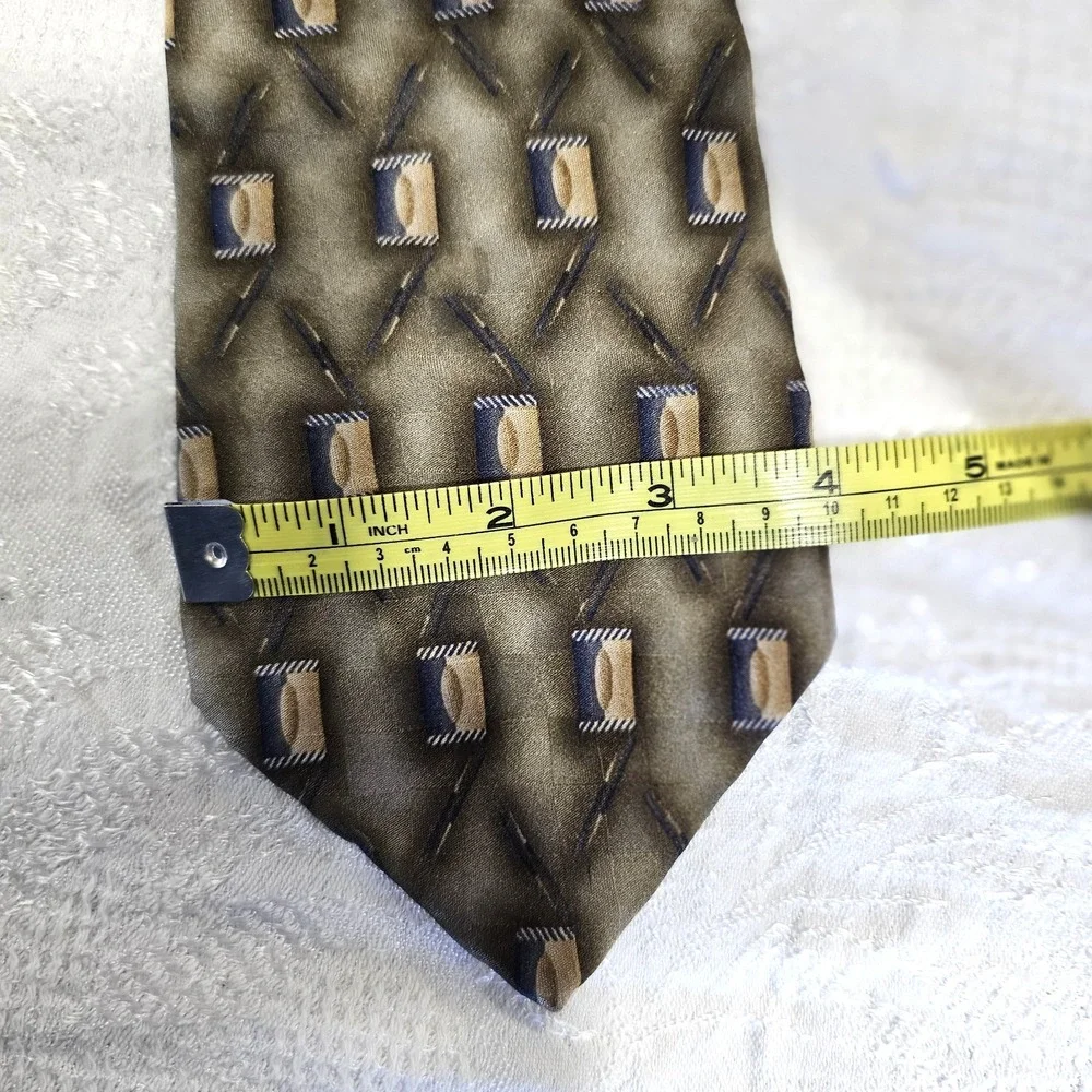 J.Z. Richards Nordstrom Mens Silk Tie Extra Long 63 Tan Blue Geometric USA